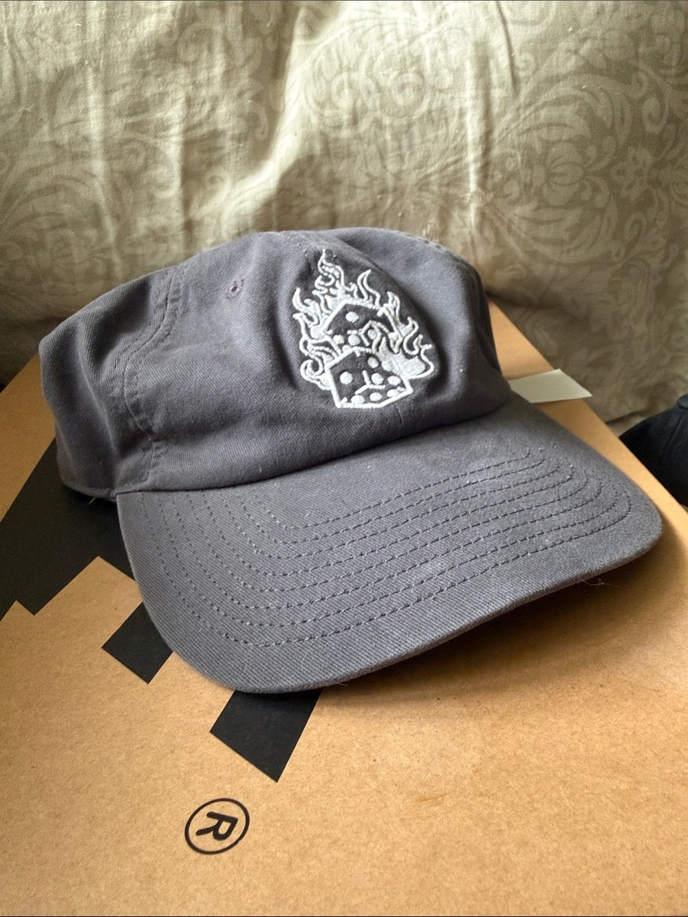 Hollister Gray Baseball Cap with White Flaming Dice Embroidery